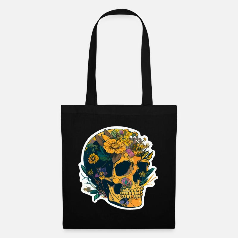 Human Skull & Flowers 20 - Tote Bag - black