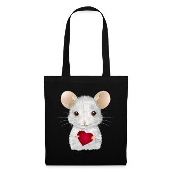 niedliche weiße Maus mit Herz zum Valentinstag - Stoffbeutel - Schwarz - Vorne