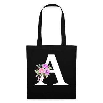 Purple Floral Letter - Tote Bag - black - Front