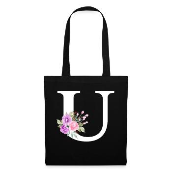 Lila Blumenbuchstabe u - Stoffbeutel - Schwarz - Vorne