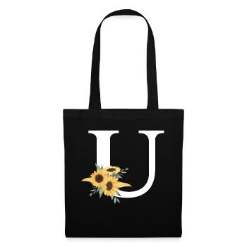 Buchstabe u blumige Sonnenblume - Stoffbeutel - Schwarz - Vorne