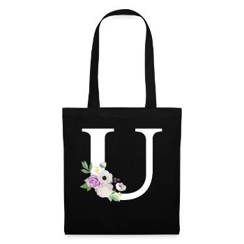 Lila Blumenbuchstabe u - Stoffbeutel - Schwarz - Vorne