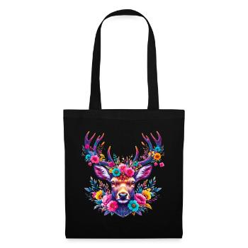 Deer decorated with flower flowers - Tote Bag - black - Front