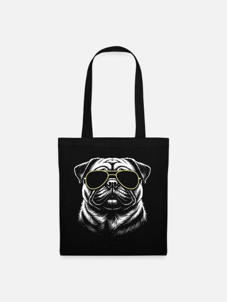 Mops Kopf - Stoffbeutel - Schwarz