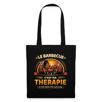 Le barbecue c’est ma thérapie – humour grillade - Sac en tissu - noir - Devant