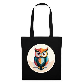 Moderne Eule – Farbige Tierillustration - Stoffbeutel - Schwarz - Vorne