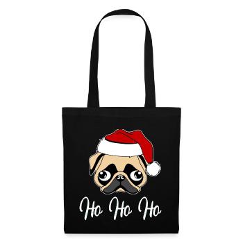 Mops Weihnachtsmann - Stoffbeutel - Schwarz - Vorne