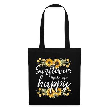 Sonnenblume Glücklich Geschenk - Stoffbeutel - Schwarz - Vorne