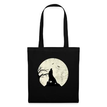 wolf und mond Geschenk - Stoffbeutel - Schwarz - Vorne