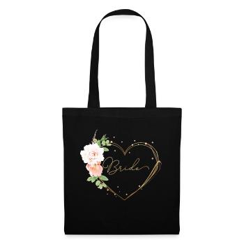 Team Bride Floral Herz personalisierbar - Stoffbeutel - Schwarz - Vorne