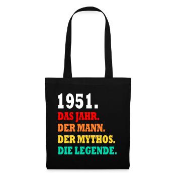 Jahrgang 1951 Vater Opa Geburtsjahr 1951 Geschenk - Stoffbeutel - Schwarz - Vorne