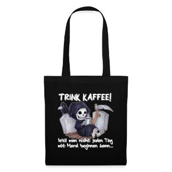Trink Kaffee - Lustiger Chibi Grim Reaper - Stoffbeutel - Schwarz - Vorne