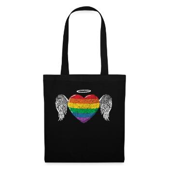 Regenbogen Herz Flügel LGBT LGBT Gay Pride Vintage - Stoffbeutel - Schwarz - Vorne