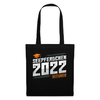 Seepferdchen 2022 bestanden Prüfung Abzeichen - Stoffbeutel - Schwarz - Vorne