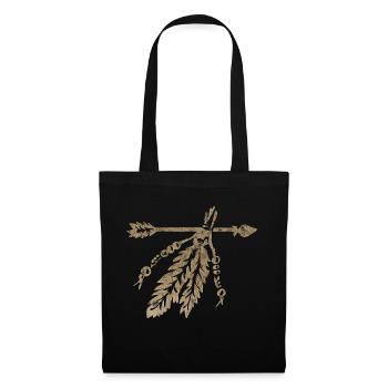 Flèche avec plumes, symbole indien, protection et force - Sac en tissu - noir - Devant