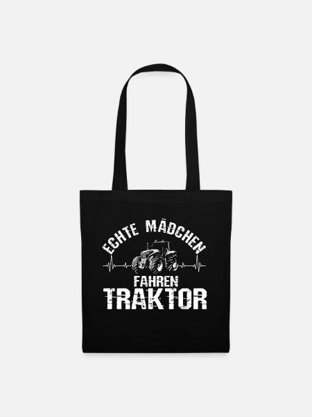 Echte Mädchen Fahren Traktor Herzschlag Trecker La - Stoffbeutel - Schwarz