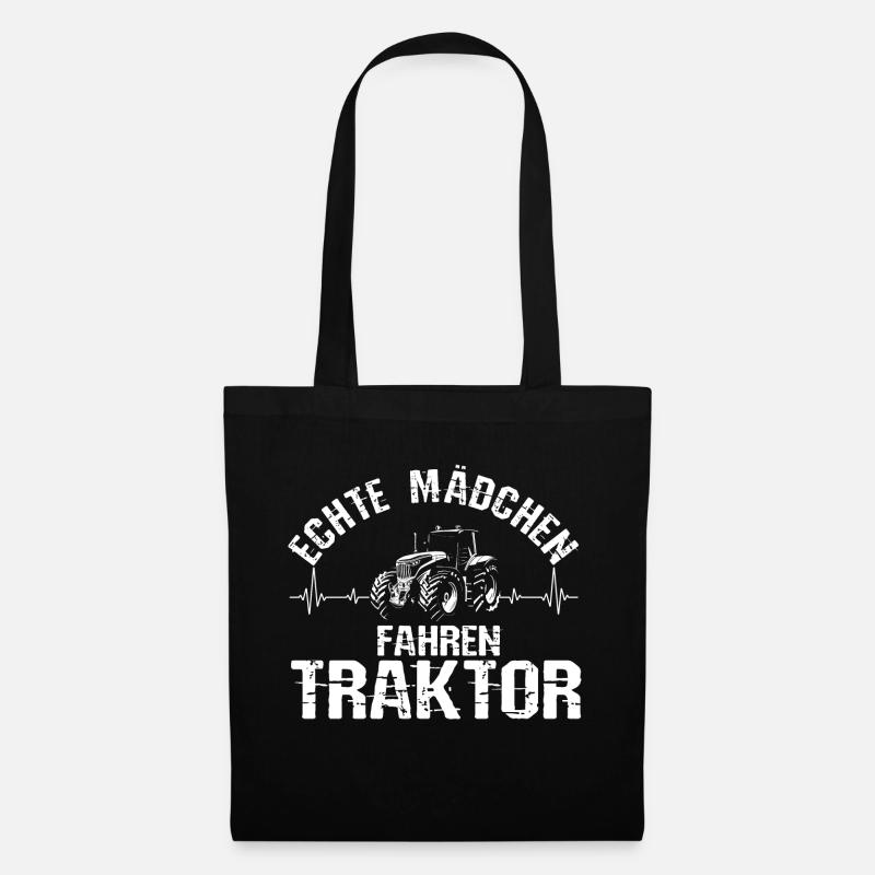 Echte Mädchen Fahren Traktor Herzschlag Trecker La - Stoffbeutel - Schwarz