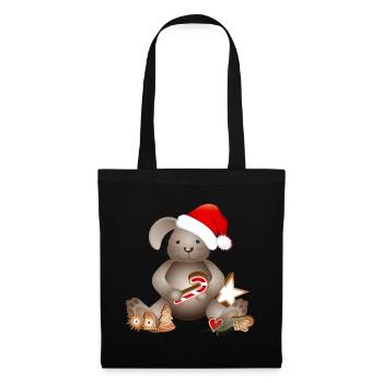 goldiger Hase für Weihnachten mit Weihnachtsmütze - Stoffbeutel - Schwarz - Vorne