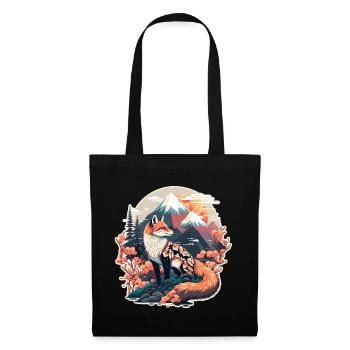 Fuchs Japan Kirschblüte Blume Japanisch Retro - Stoffbeutel - Schwarz - Vorne