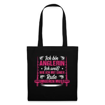 Anglerin Angeln Frau - Stoffbeutel - Schwarz - Vorne