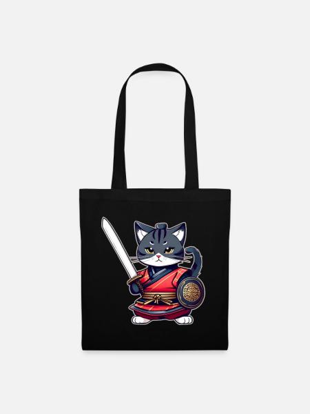 Niedliche Samurai Katze - Stoffbeutel - Schwarz