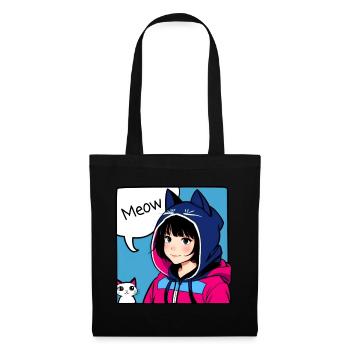 Mignon Anime Manga Fille avec Chats et Sweat à capuche - Sac en tissu - noir - Devant