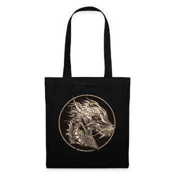 kunstvoll gestalteter mystischer Drachen Patch - Stoffbeutel - Schwarz - Vorne