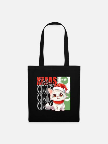 Katze Weihnachten Merry Meowy Catmas Ugly Süß - Stoffbeutel - Schwarz