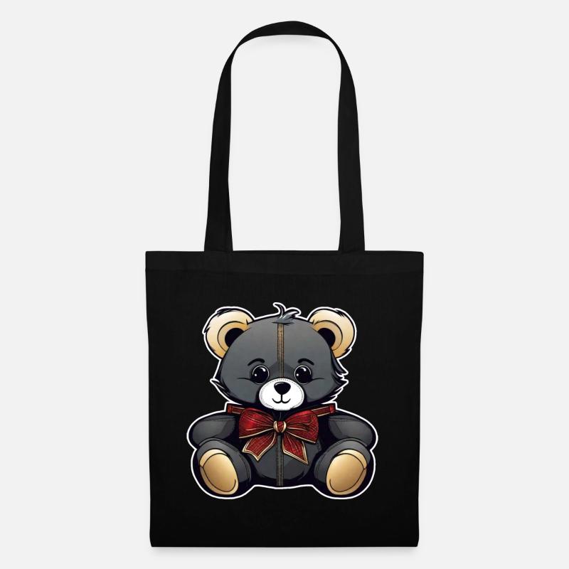 Niedlicher Teddy Bär mit Schleife - Stoffbeutel - Schwarz