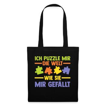 Puzzlefan Puzzler Puzzleteile Puzzle - Stoffbeutel - Schwarz - Vorne