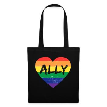 Verbündetes Regenbogenflaggenherz für LGBT-Schwule und Lesben - Stoffbeutel - Schwarz - Vorne