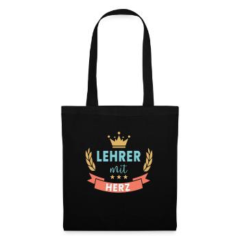 Lehrer mit Herz! Krone & Kranz - Stoffbeutel - Schwarz - Vorne