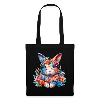 Lapin décoré de fleurs - Sac en tissu - noir - Devant