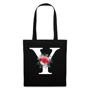 Roter floraler Y-Buchstabe - Stoffbeutel - Schwarz - Vorne