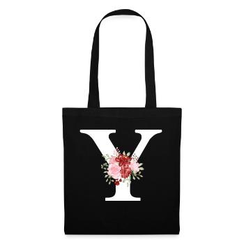 Roter floraler Y-Buchstabe - Stoffbeutel - Schwarz - Vorne