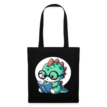 Dino with reading glasses reading book - Tote Bag - black - Front