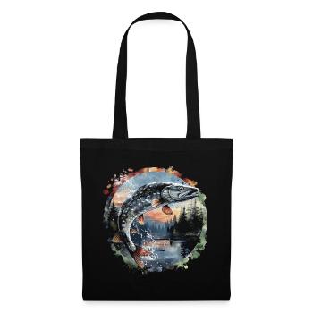 Jumping Fish – Angler Motif – Dynamic Catch - Tote Bag - black - Front
