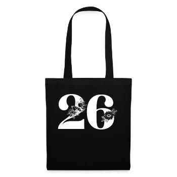 Nummer 26 Schwarze Blumen - 26. Blumenjubiläum - Stoffbeutel - Schwarz - Vorne