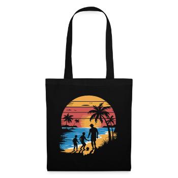 Father and 2 sons football holiday beach vintage - Tote Bag - black - Front