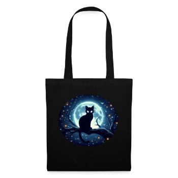 Chat assis sur une branche à la pleine lune - Sac en tissu - noir - Devant
