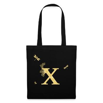 Letter x Gold Glitter Dragonfly - Gift Idea - Tote Bag - black - Front