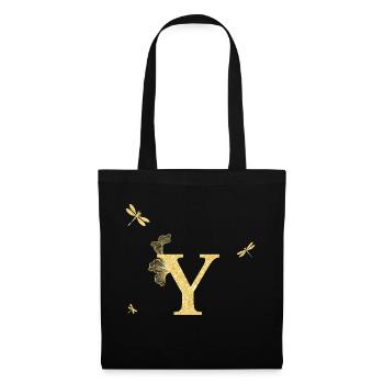 Lettre y paillettes doré libellule - idée cadeau - Sac en tissu - noir - Devant