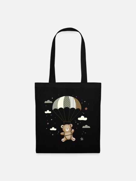 Ours avec parachute - Illustration d’animal ludique - Sac en tissu - noir