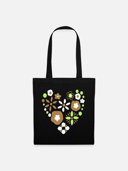 Herz Blumen - Stoffbeutel - Schwarz