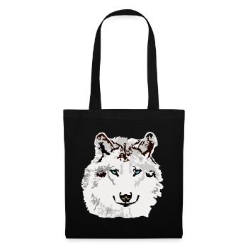 Weisser Wolf blaue Augen - Stoffbeutel - Schwarz - Vorne