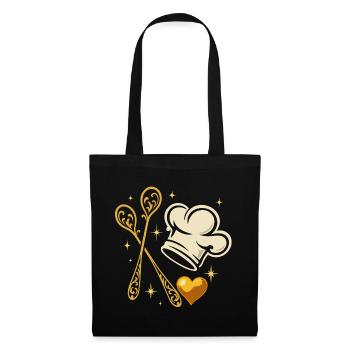 Toque de chef dorée avec cuillères en bois - Sac en tissu - noir - Devant