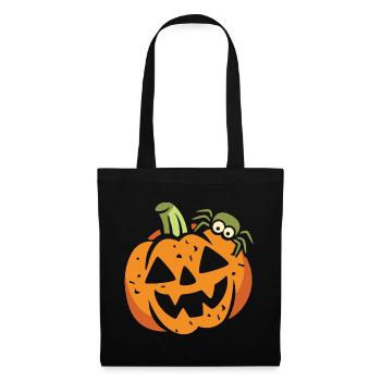 Funny Halloween pumpkin with spider - Tote Bag - black - Front