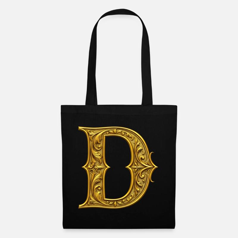 Ornamentgold Initiale D - Stoffbeutel - Schwarz