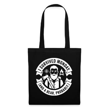 I Survived Monday et Bear – Humour en plein air - Sac en tissu - noir - Devant