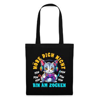 Höre Dich Nicht Bin Am Zocken Süße Katze Gamer - Stoffbeutel - Schwarz - Vorne